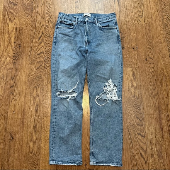 Agolde Blue Distressed Wilder Denim Organic Cotton Blend Straight Jeans Size 29 - Picture 8 of 13